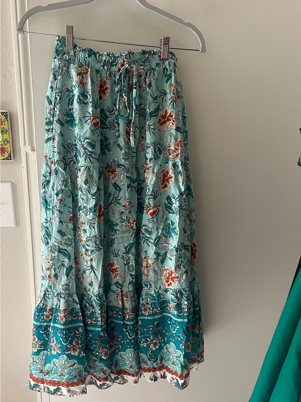 Bohemian Teal Floral Maxi Skirt - - Picture 2 of 2